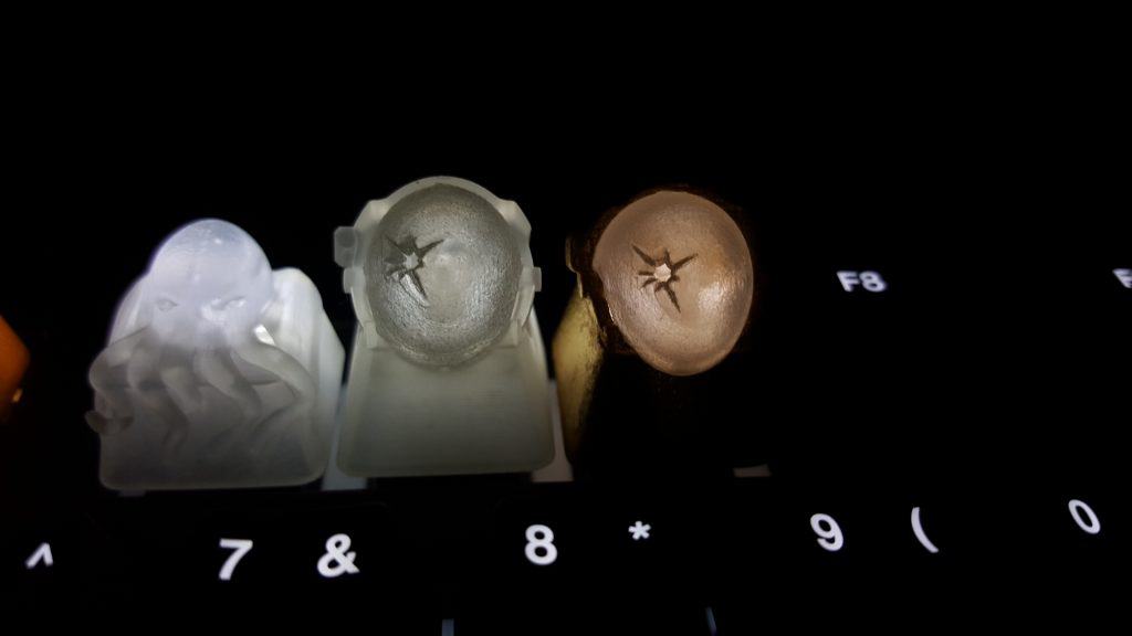 3D printed keycaps at night