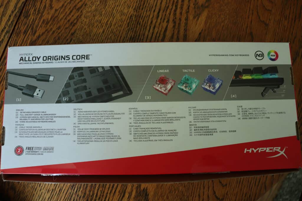 Outer box of HyperX Alloy Origins Core